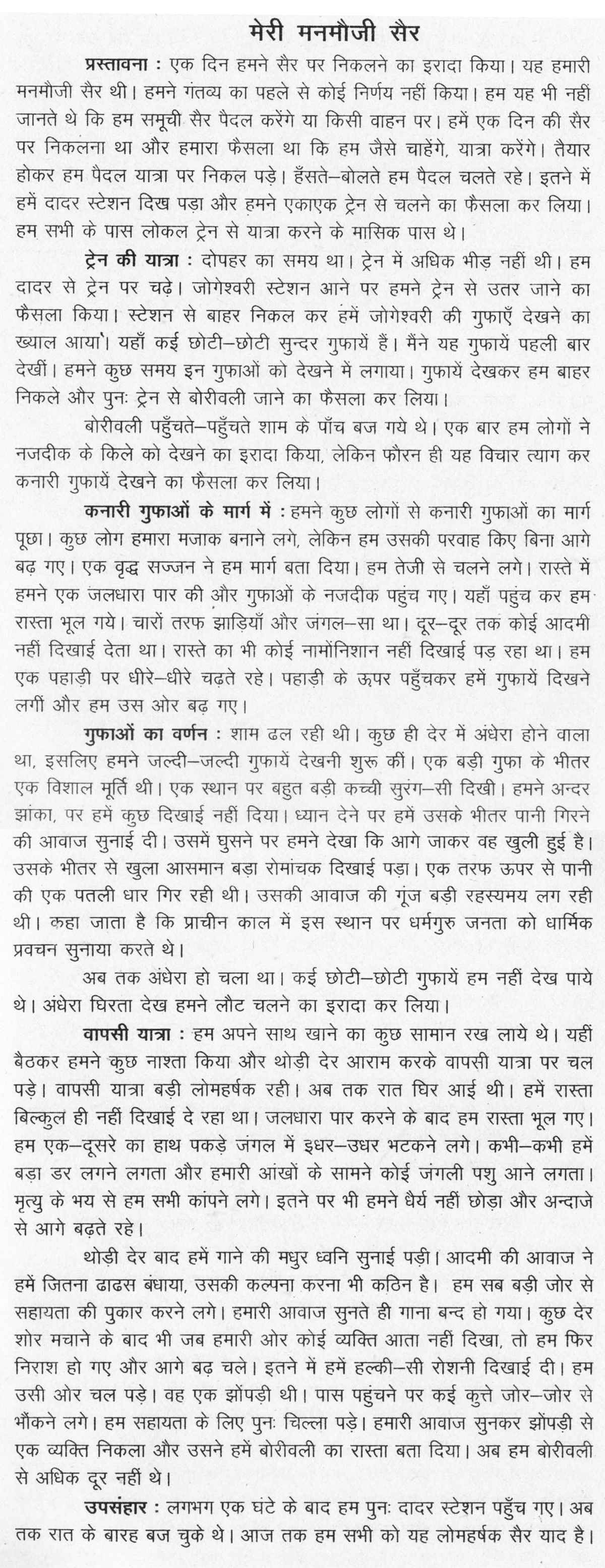 Essay in hindi language on picnic