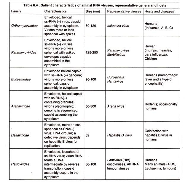 Salient Characteristics of Animal RNA Viruses